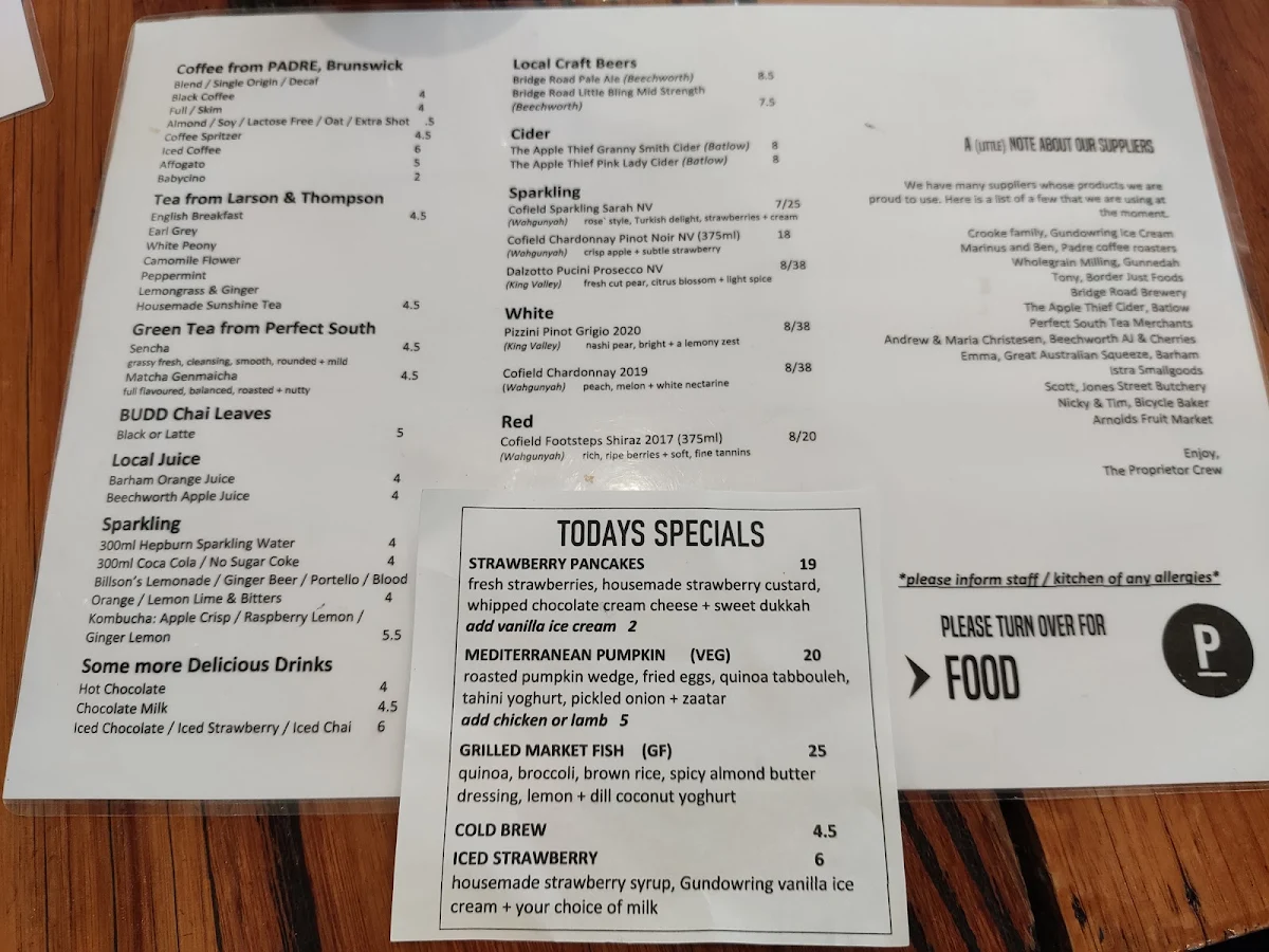 Menu, The Proprietor
