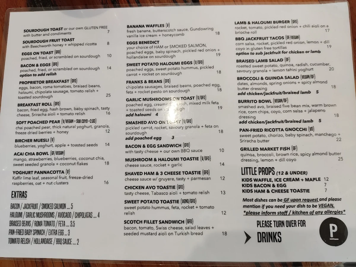 Menu, The Proprietor