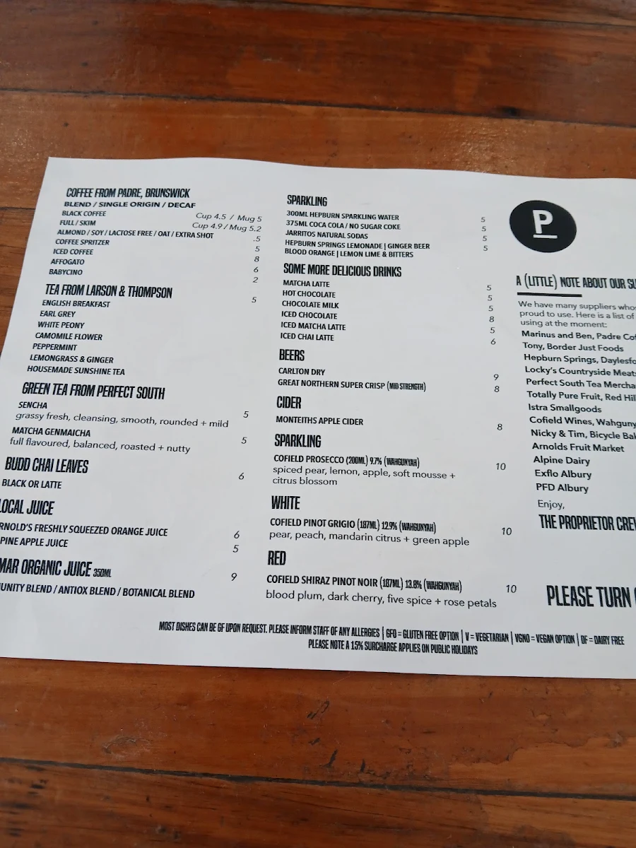 Menu, The Proprietor