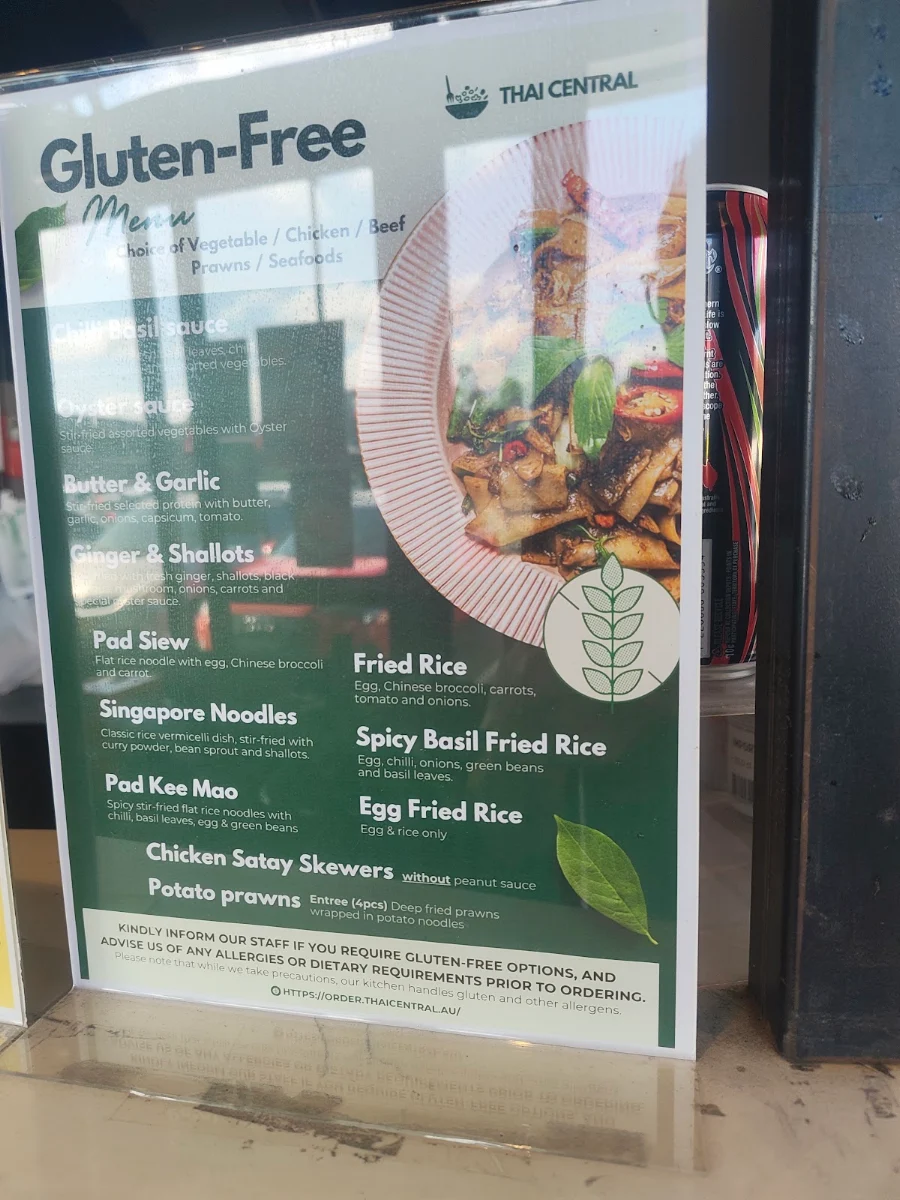 Menu, Thai Central Wetherill Park