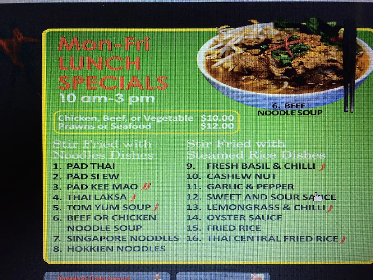 Menu, Thai Central Wetherill Park