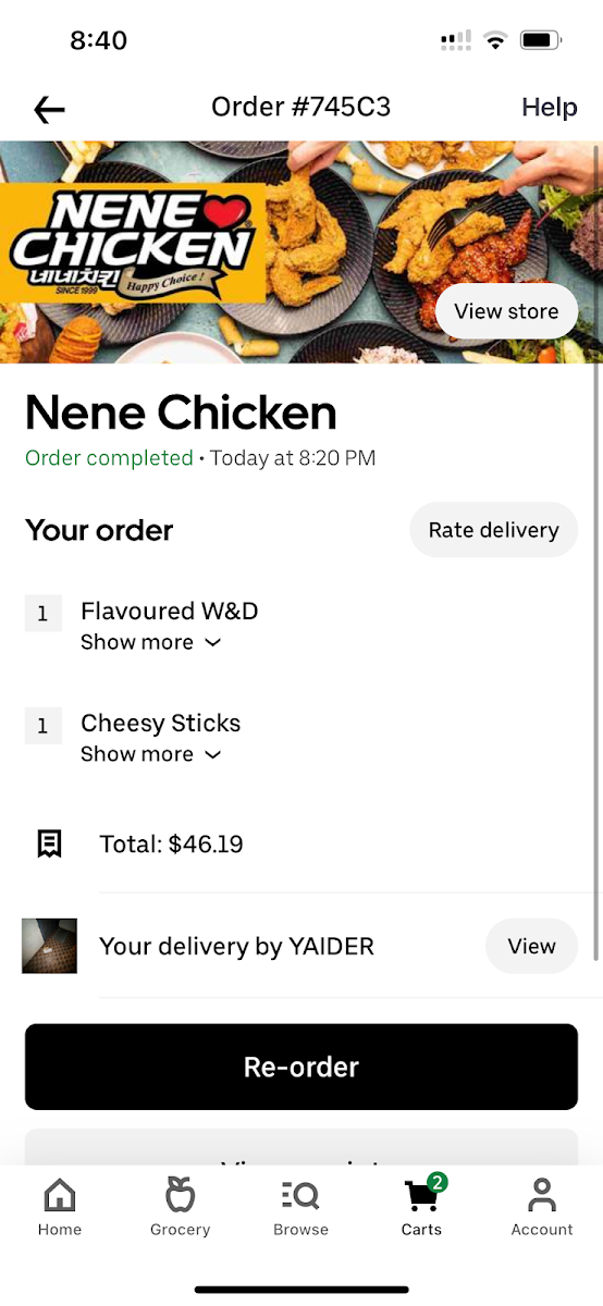 Menu, Nene Chicken Carlton