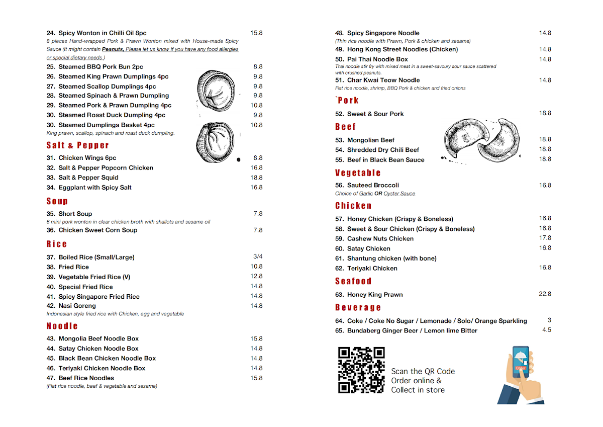 Menu, Li's Dumpling Inn