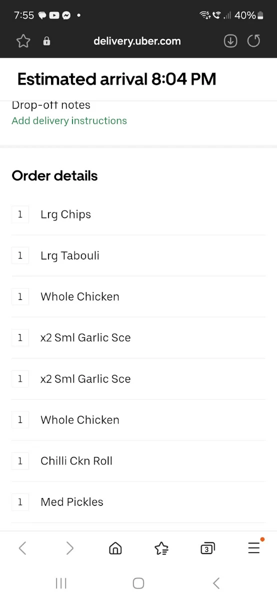 Menu, El Jannah Chicken Plumpton