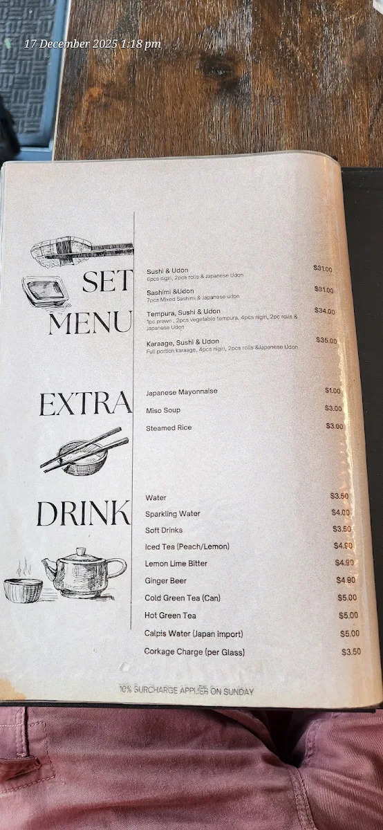Menu, Sushi Gen