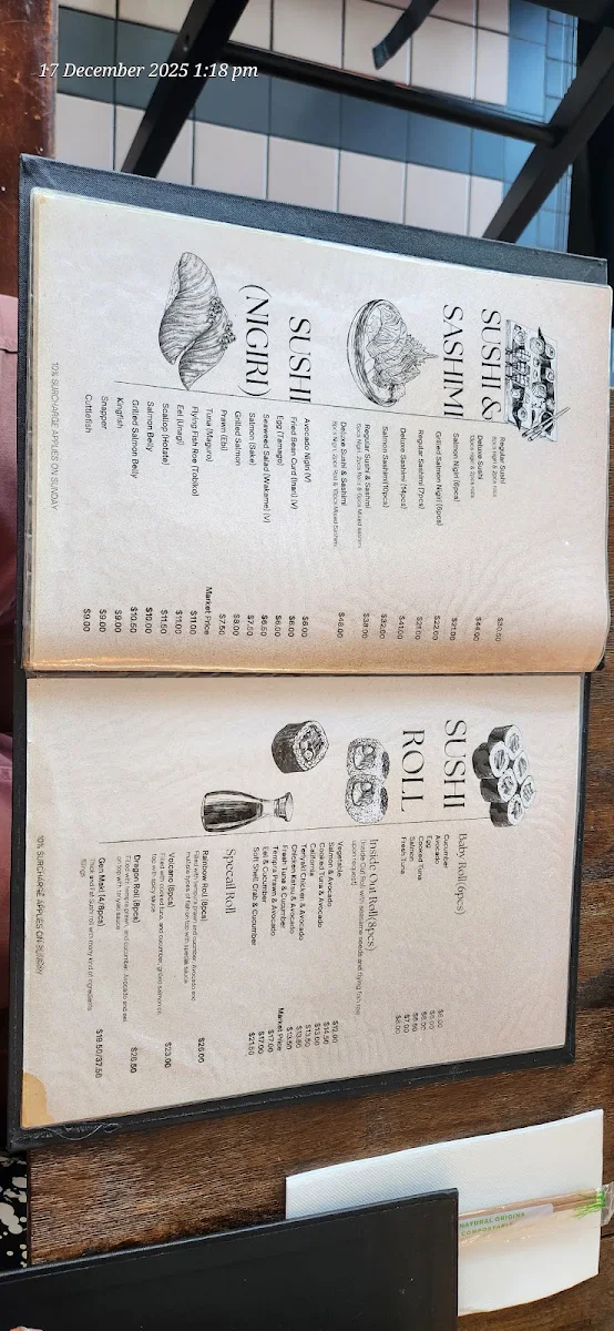 Menu, Sushi Gen