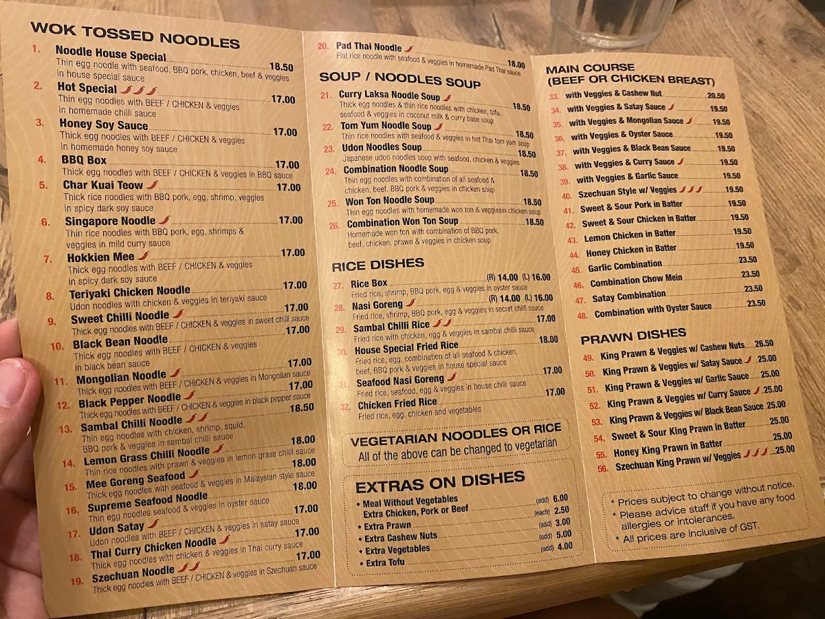 Menu, Mansfield Noodle House