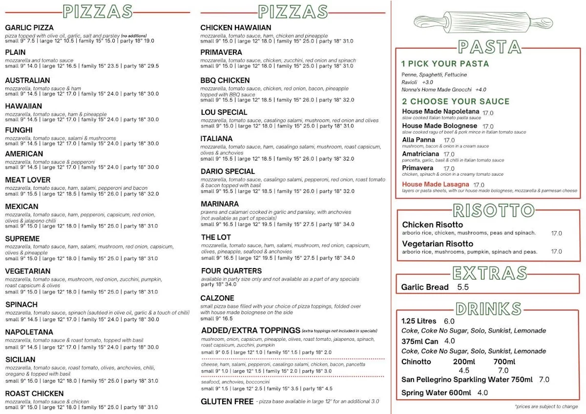 Menu, Pizza All'Italiana