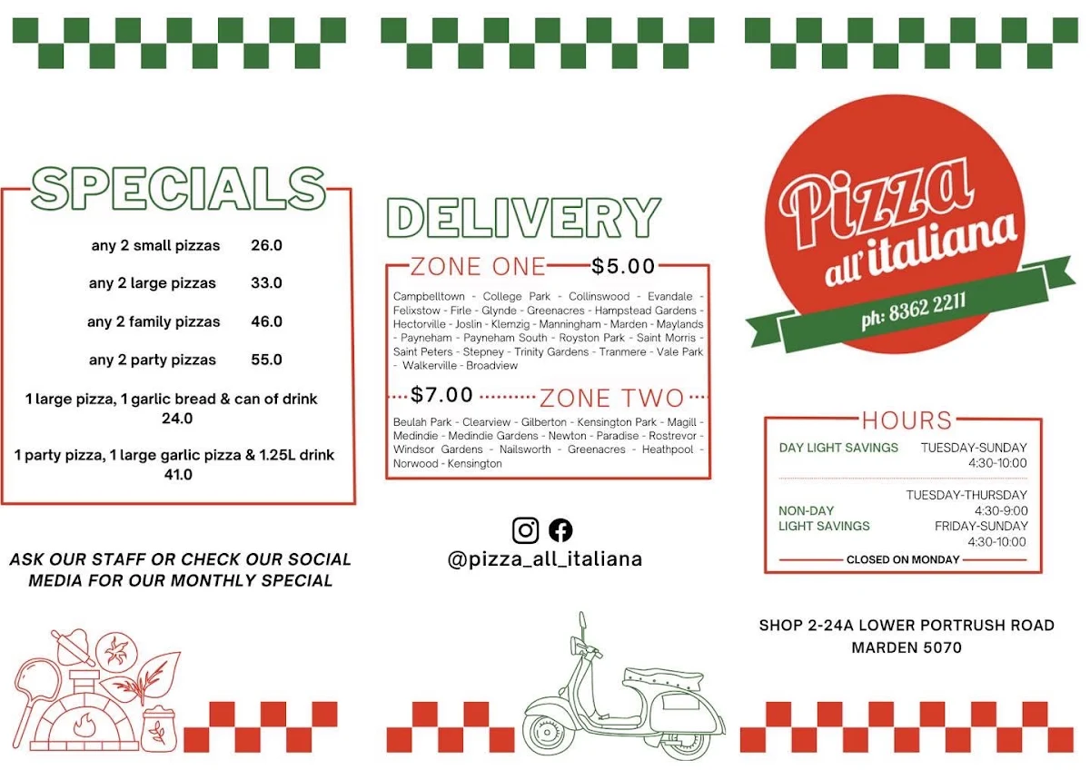 Menu, Pizza All'Italiana
