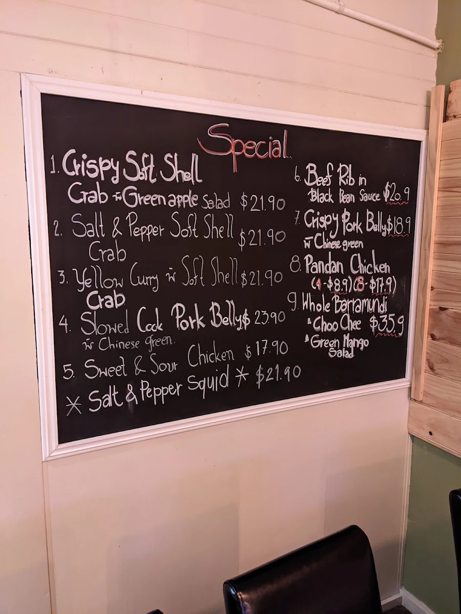 Menu, Thida Thai restaurant