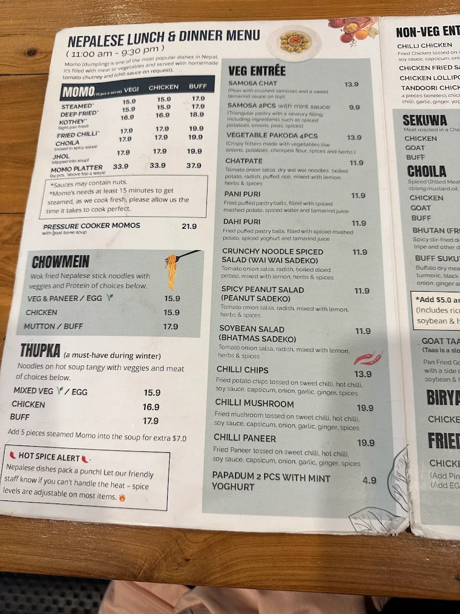 Menu, The momos