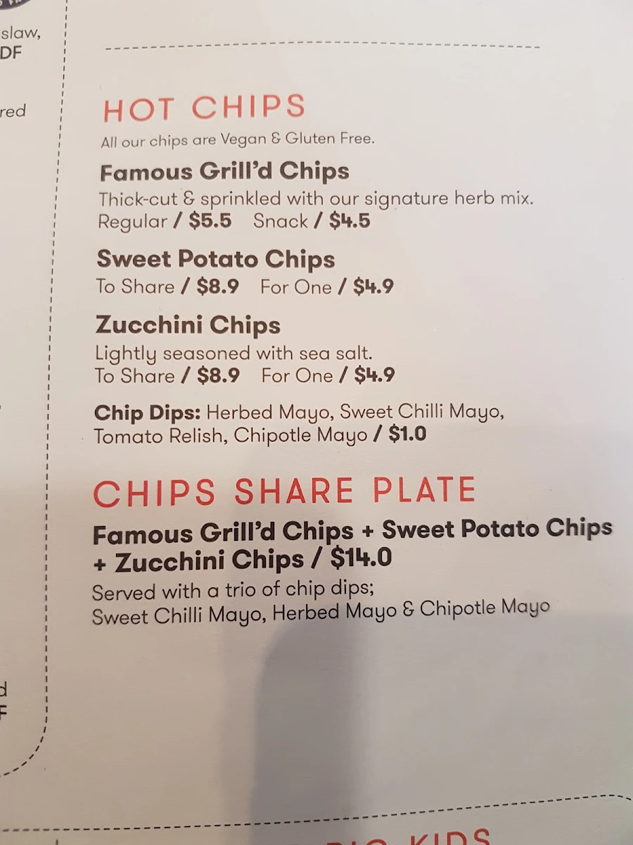 Menu, Grill'd Burgers - Watergardens