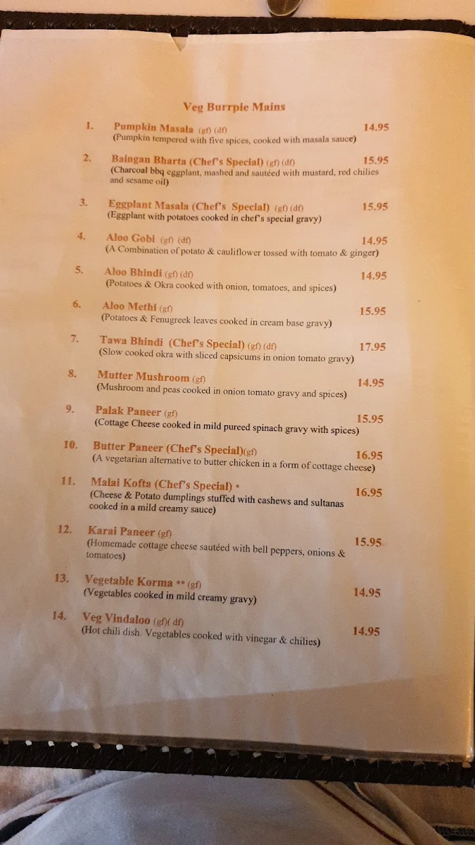 Menu, Indian Burrp – Authentic Indian Restaurant in Bayside Melbourne