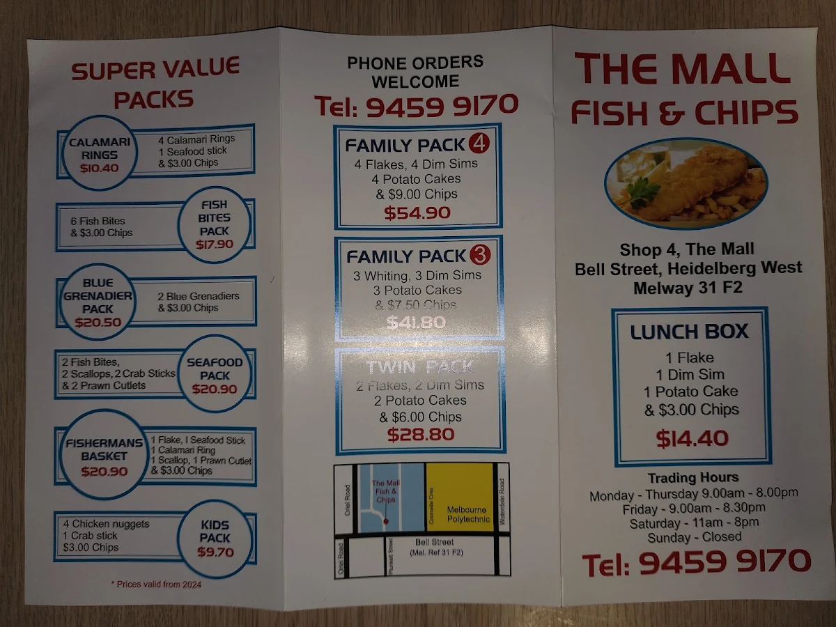 Menu, The Mall Fish & Chip Shop