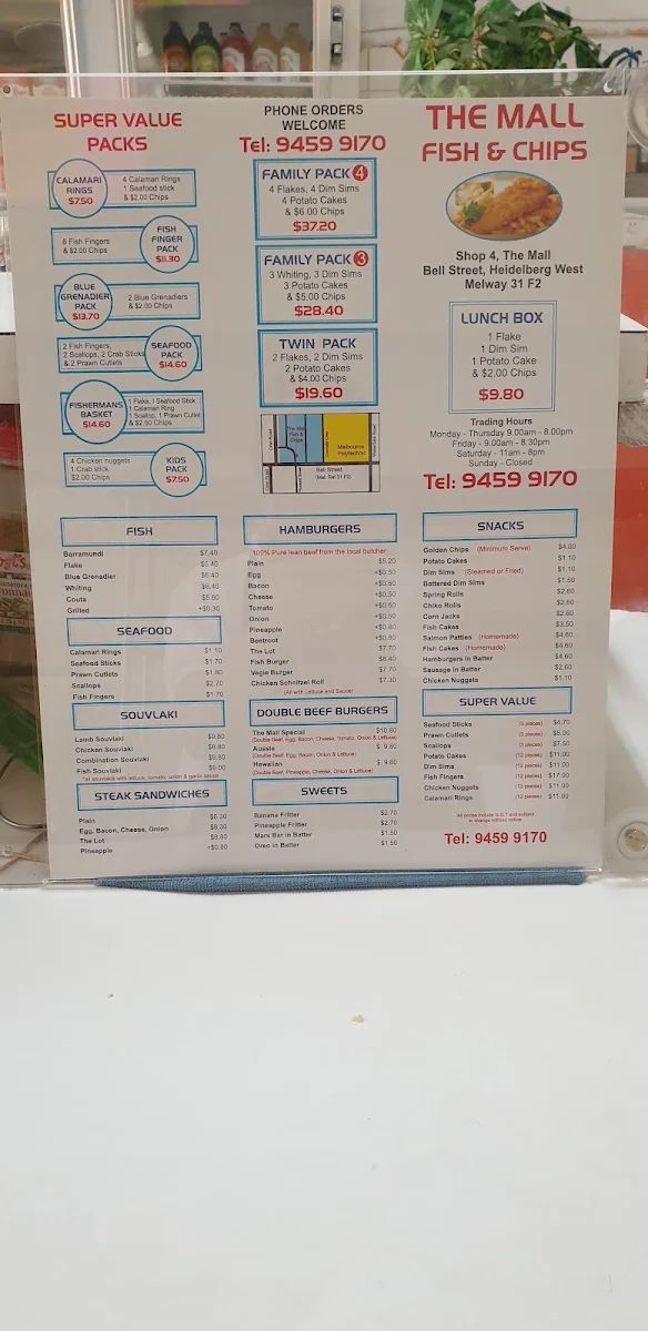 Menu, The Mall Fish & Chip Shop