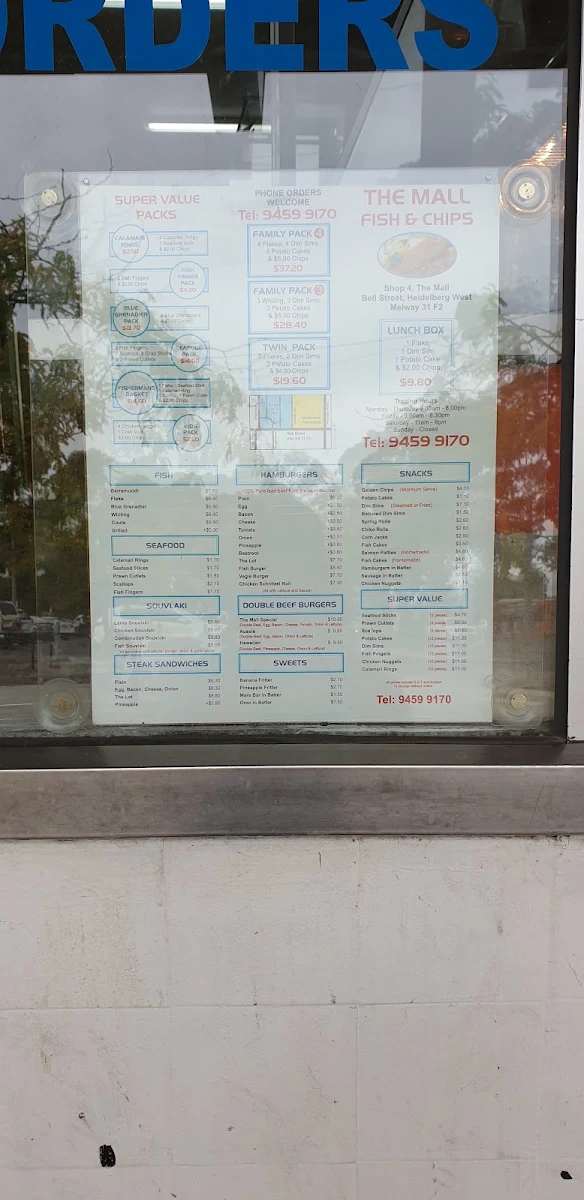 Menu, The Mall Fish & Chip Shop