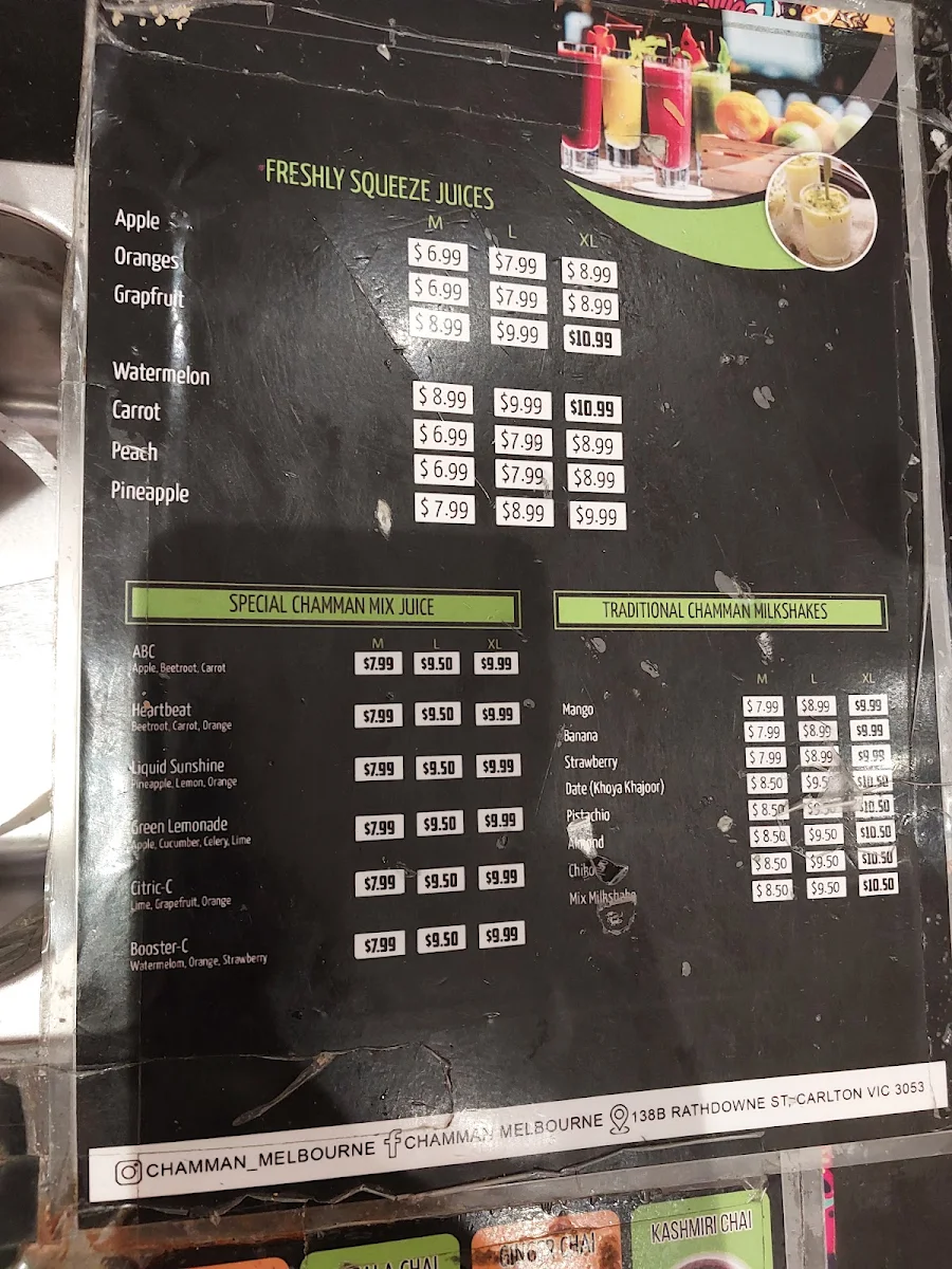 Menu, Chamman Ice Cream & Street Food Tarneit