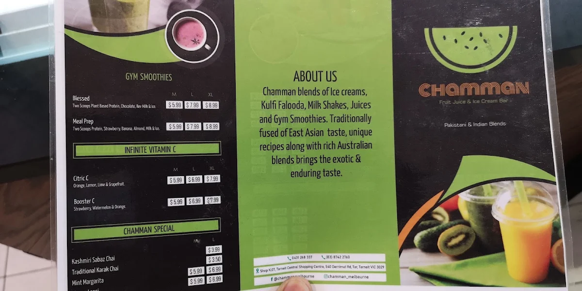 Menu, Chamman Ice Cream & Street Food Tarneit