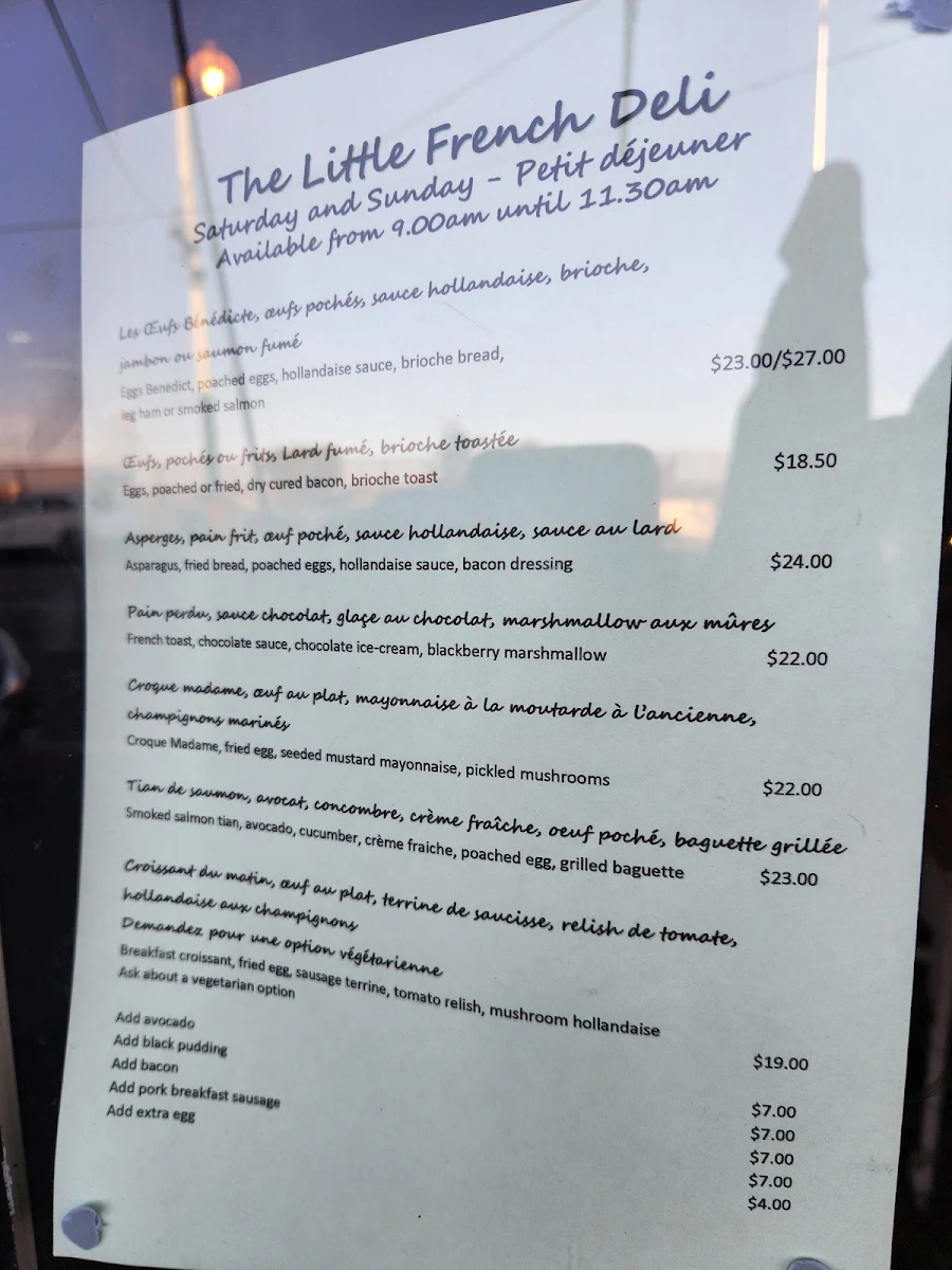 Menu, The Little French Deli