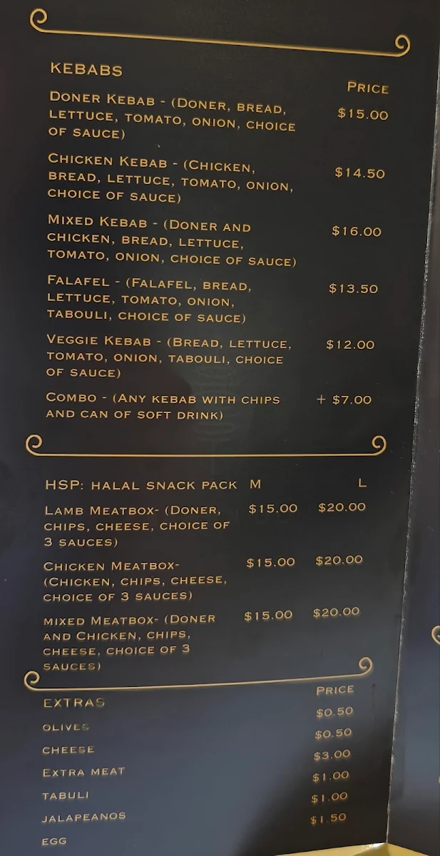 Menu, OG Kebabs