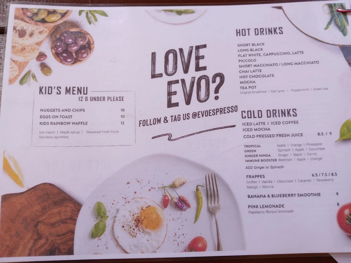 Menu, Evo Cafe