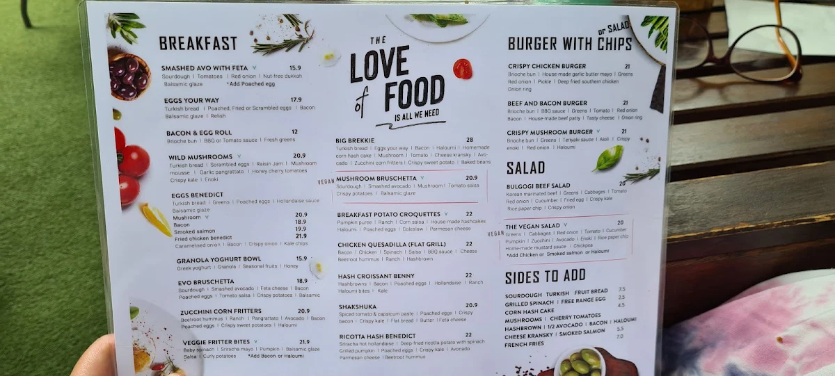 Menu, Evo Cafe