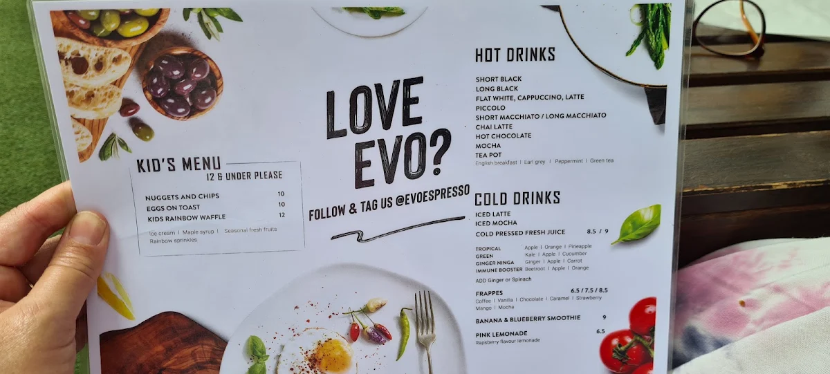 Menu, Evo Cafe