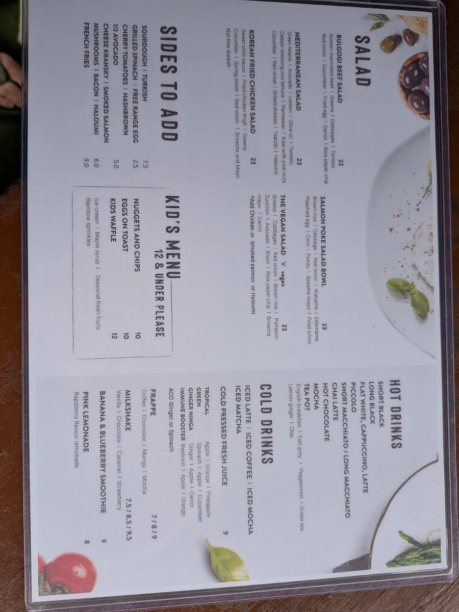 Menu, Evo Cafe
