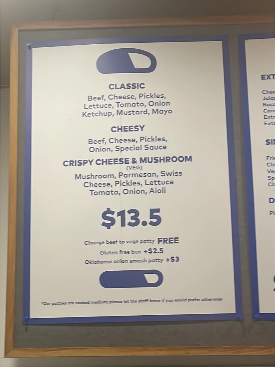 Menu, Ben's Burgers