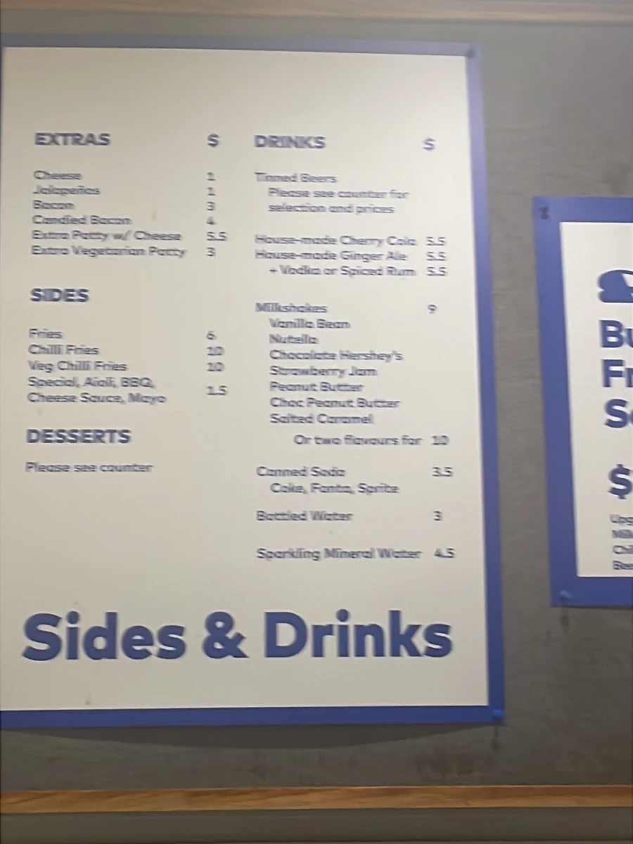 Menu, Ben's Burgers