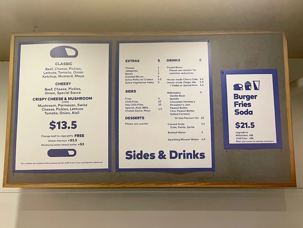 Menu, Ben's Burgers