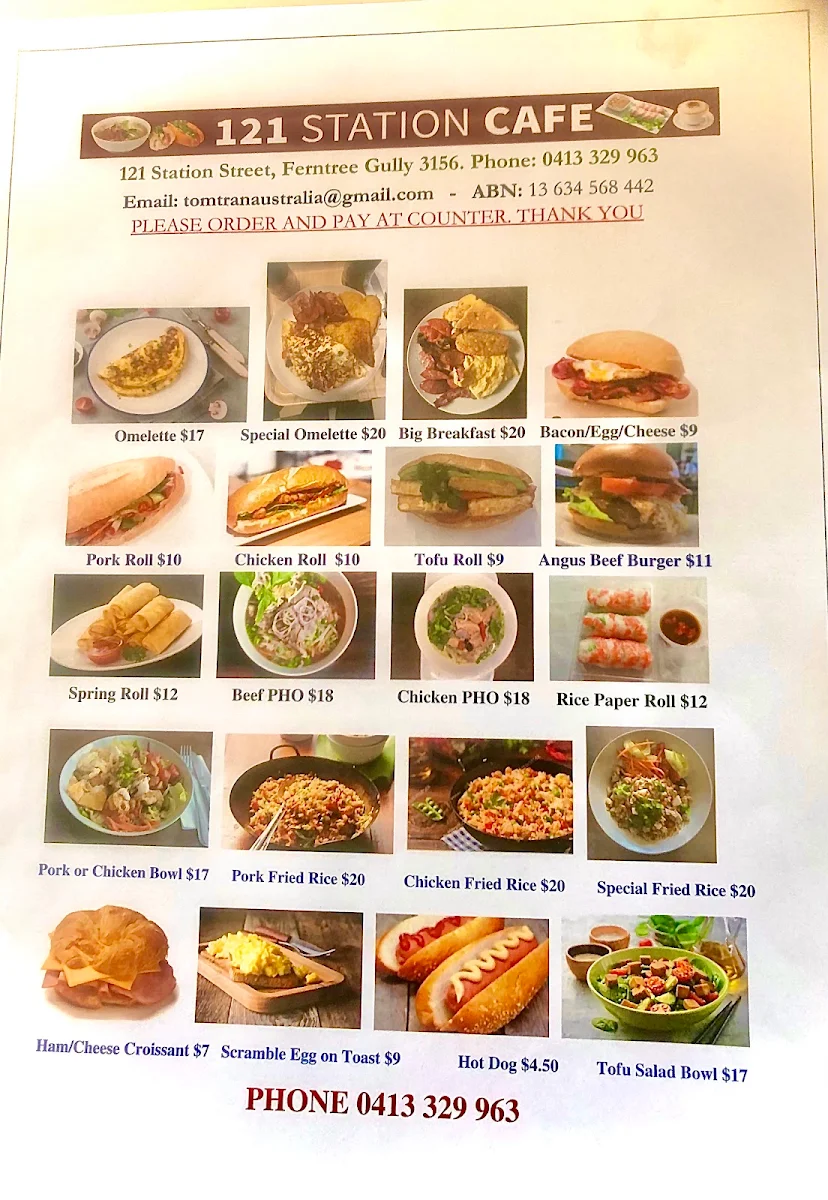 Menu, 121 STATION CAFÉ