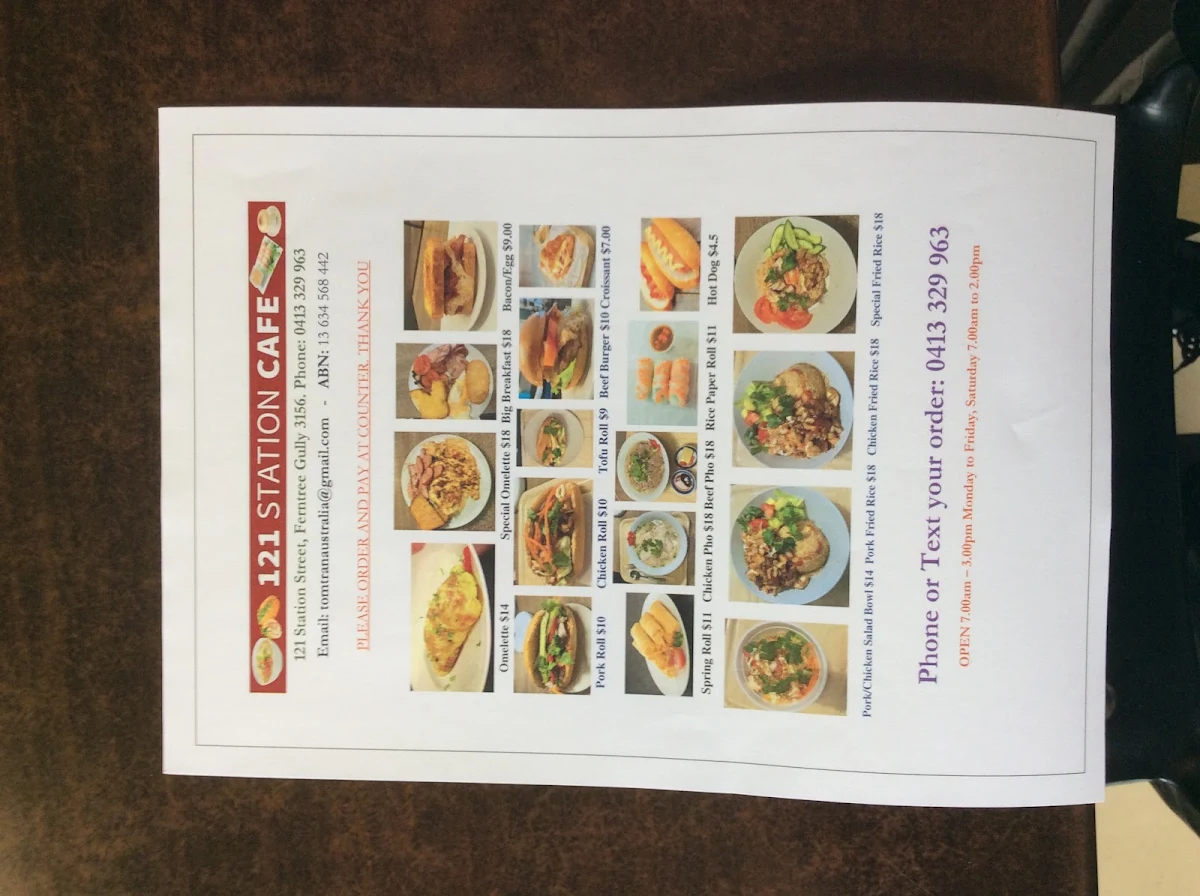 Menu, 121 STATION CAFÉ