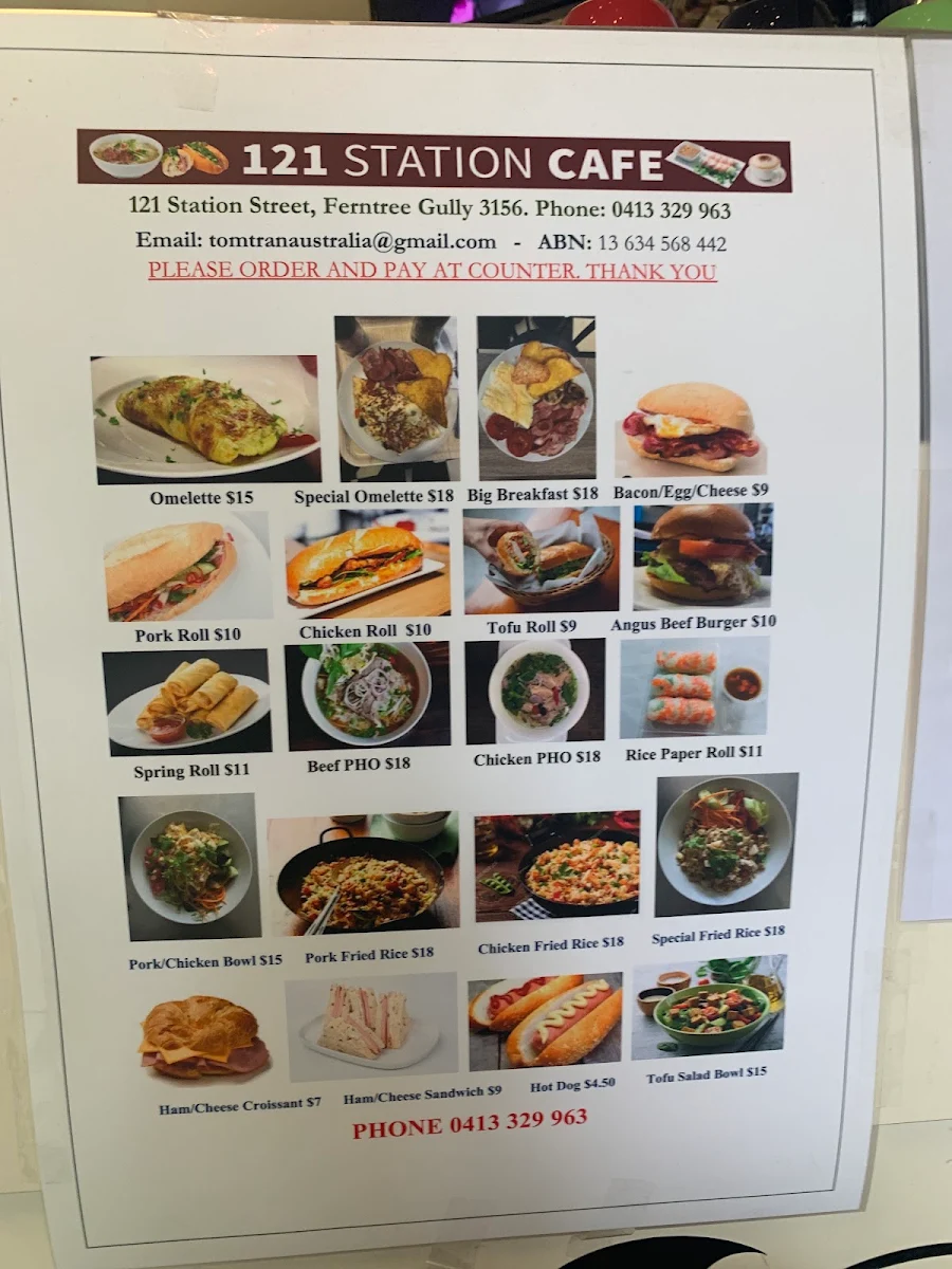 Menu, 121 STATION CAFÉ