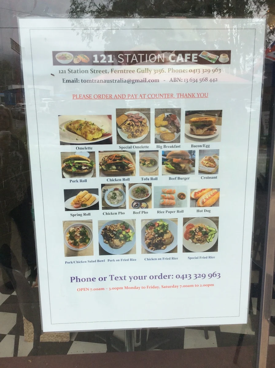 Menu, 121 STATION CAFÉ