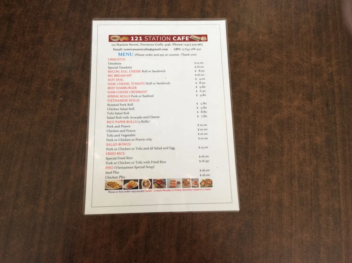 Menu, 121 STATION CAFÉ