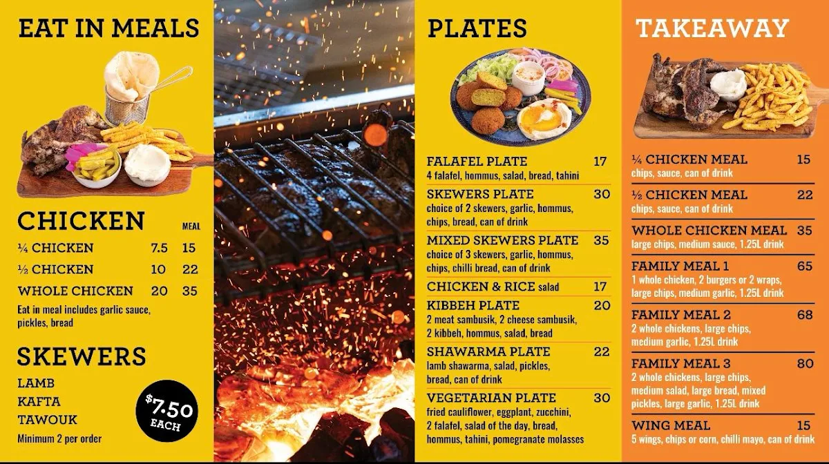 Menu, Paradise Chicken Caddens