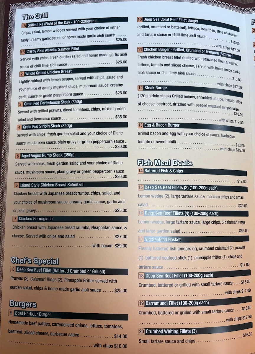 Menu, Bula Hut Taste of Fiji Pty Ltd (previously known as Fish'n'Grill)