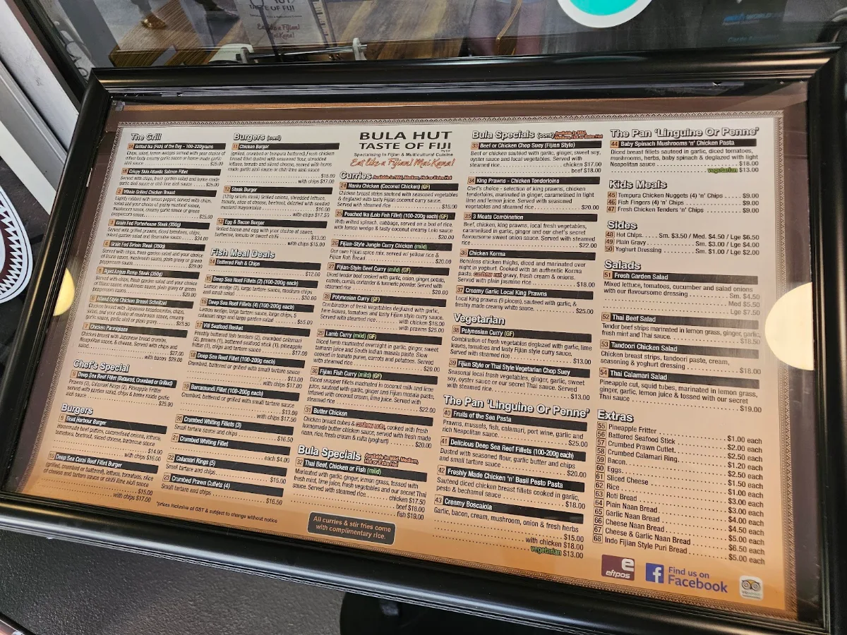 Menu, Bula Hut Taste of Fiji Pty Ltd (previously known as Fish'n'Grill)