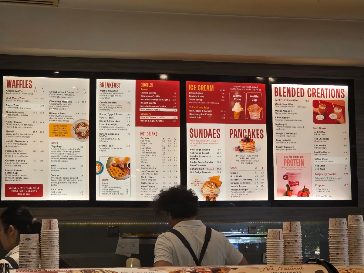 Menu, Geláre South Perth