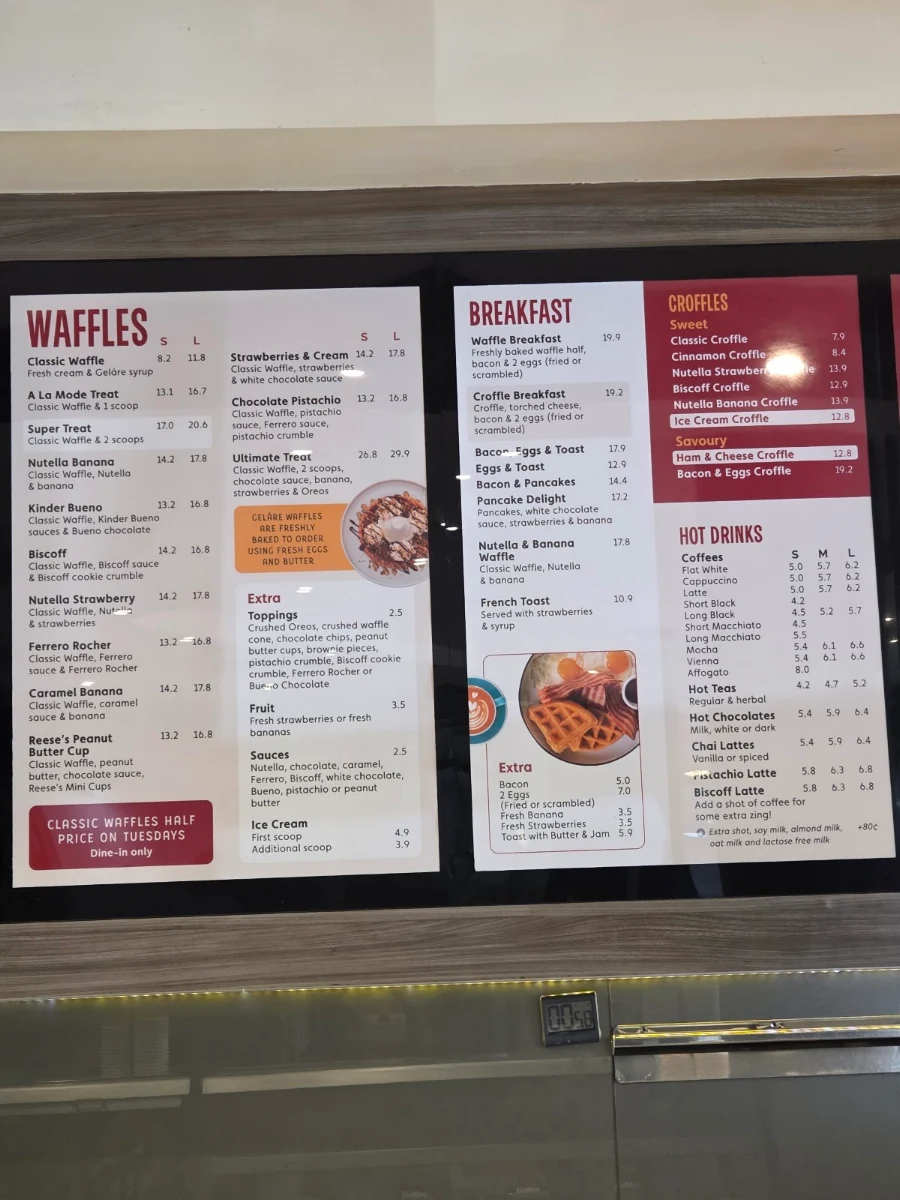 Menu, Geláre South Perth