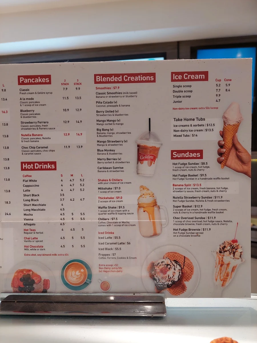 Menu, Geláre South Perth