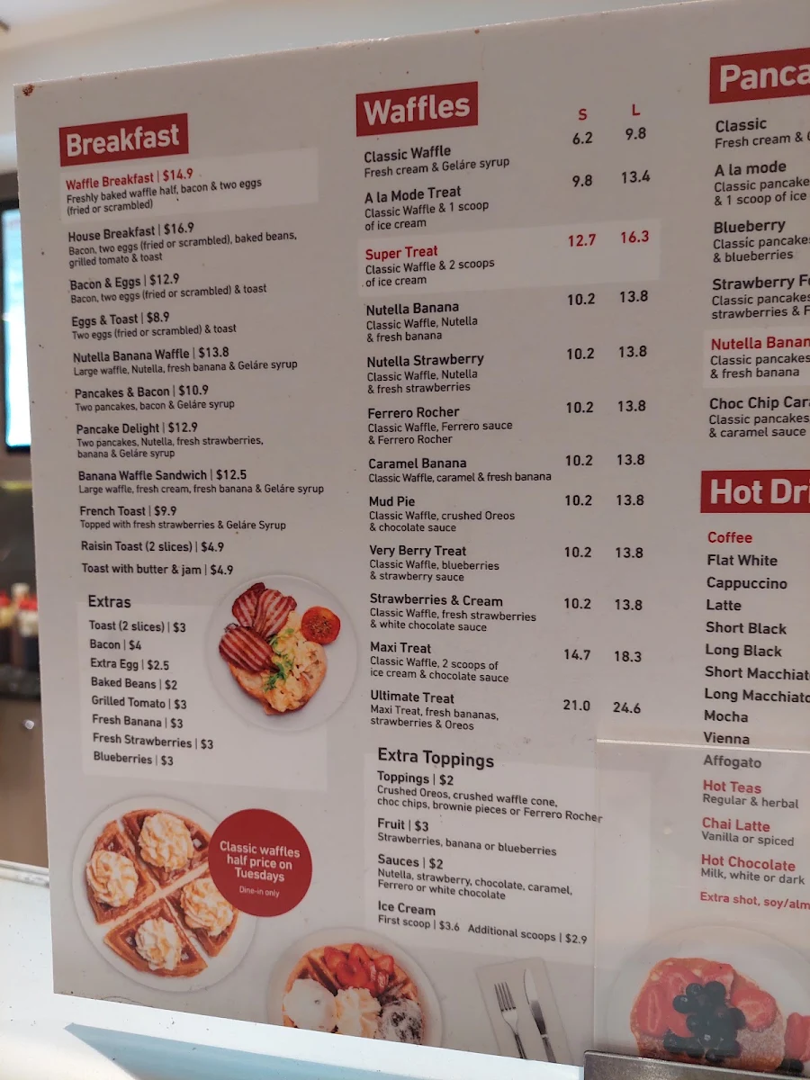 Menu, Geláre South Perth