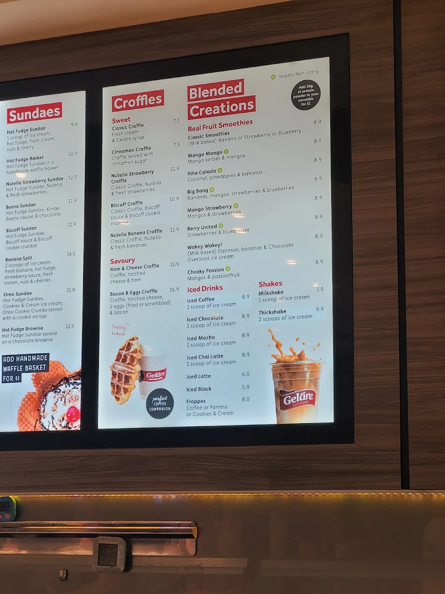 Menu, Geláre South Perth