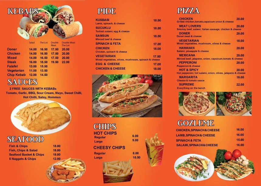 Menu, Noor's kebab and pizza house
