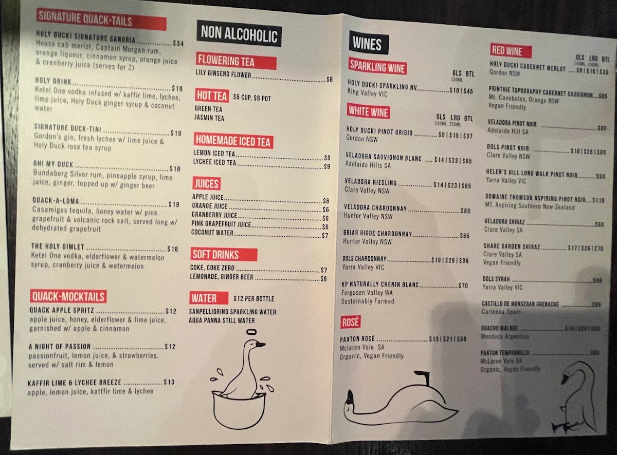 Menu, Holy Duck!