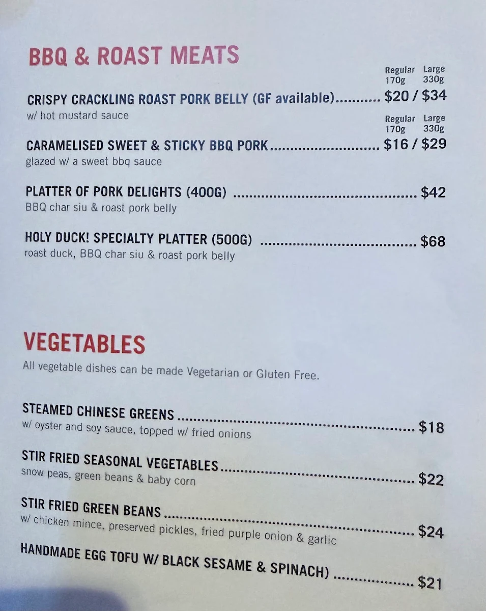 Menu, Holy Duck!