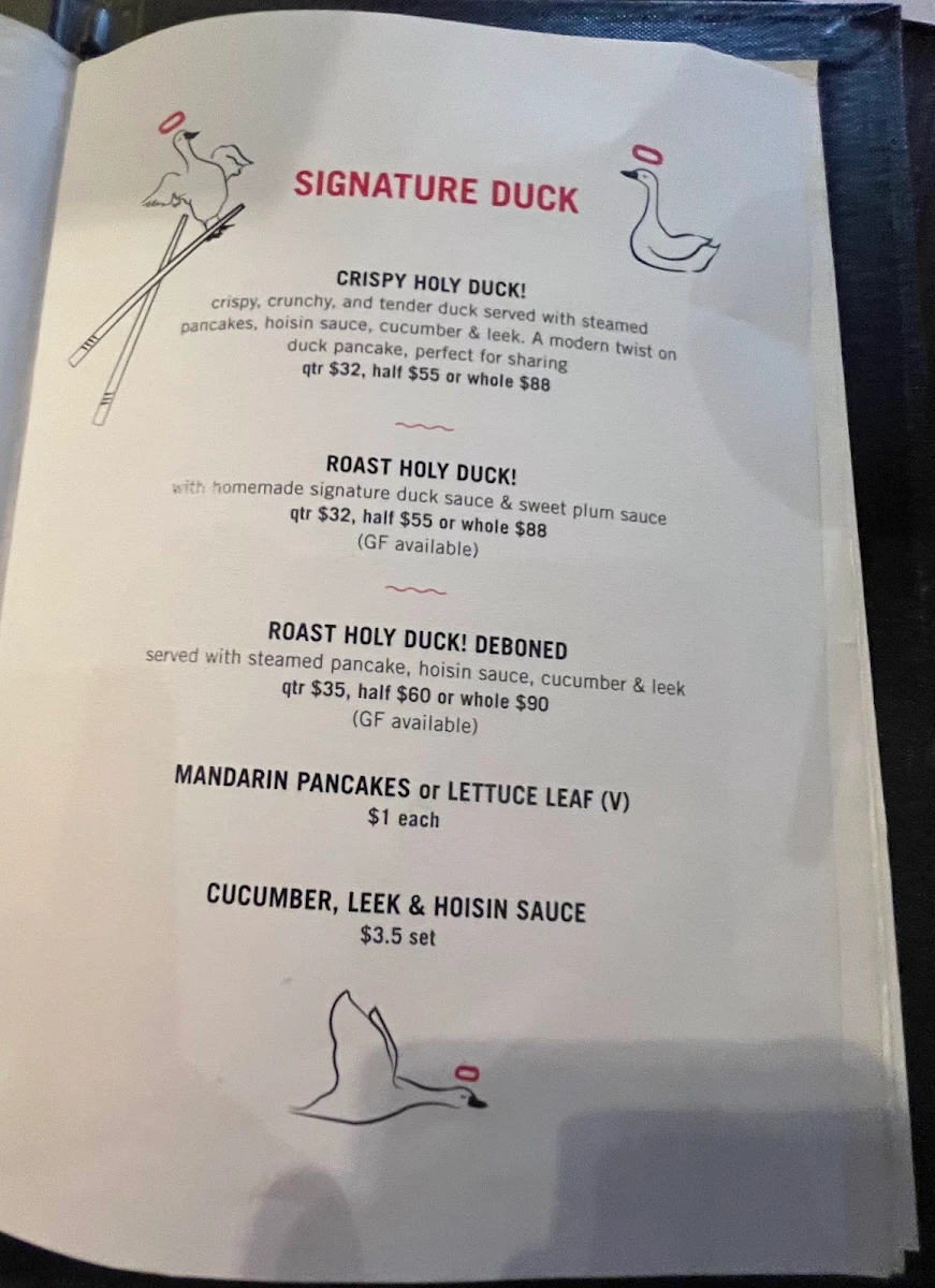 Menu, Holy Duck!