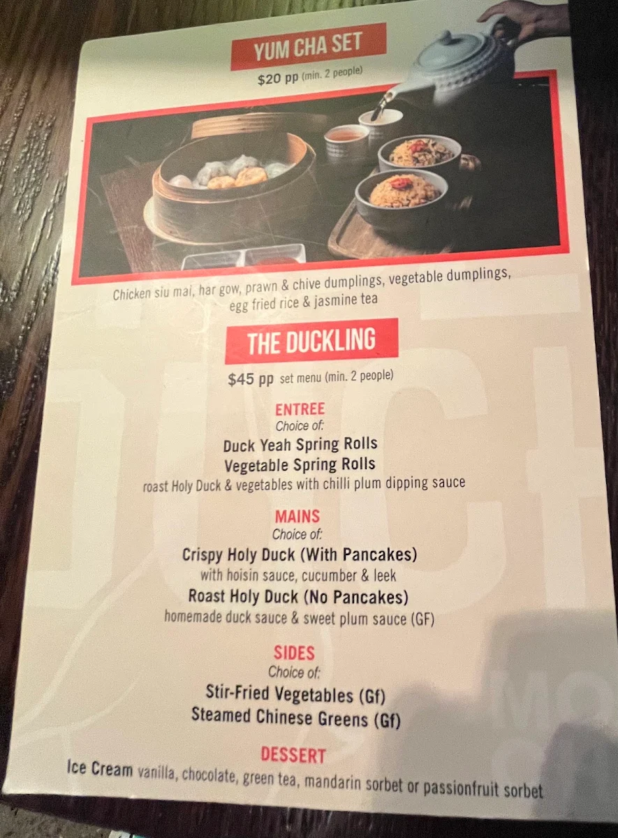 Menu, Holy Duck!