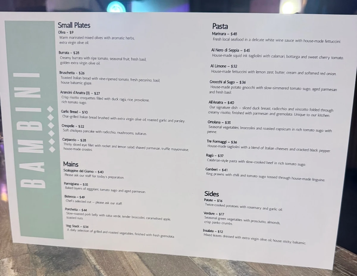 Menu, BAMBINI